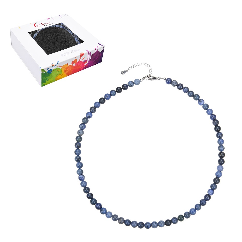 Dumortierite necklace, beads (6mm), rhodiniert, extension chain | Marco Schreier