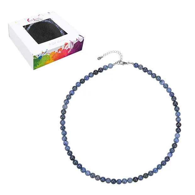 Collar de Dumortierita, cuentas (6mm), rodinado, cadena extensible | Marco Schreier