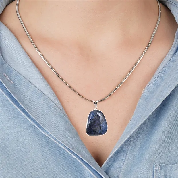 Pendentif Dumortierite, Pierre roulée grande, rhodié | Marco Schreier