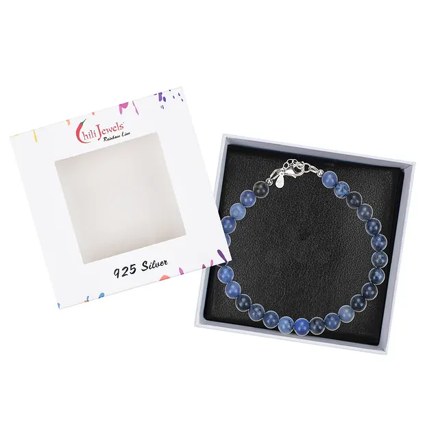 Bracciale di Dumortierite, perline da 6 mm, catena di estensione, rodiato | Marco Schreier