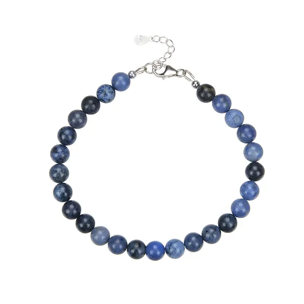 Armband Dumortierit, Kugeln (6mm), rhodiniert | Edelsteine, Heilsteine & Schmuck