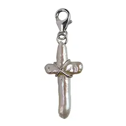 0618425101 Charm, Perle Kreuzform mit 925 Silber Draht gefasst und Karabiner | Marco Schreier