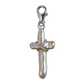 Charm, pearl cross-shaped with 925 silver wire set and Lobster Clasp | Marco Schreier
