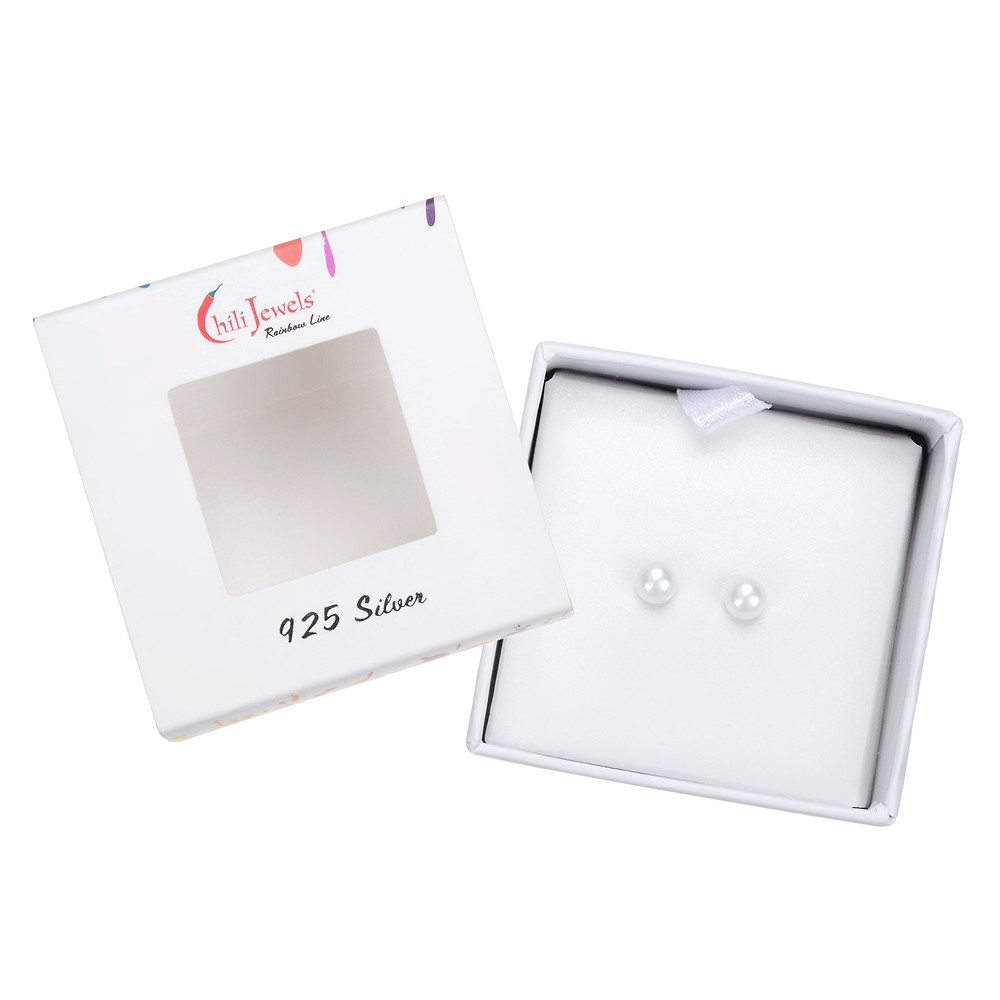 Earstuds pearl (bl.), ball, 4mm, rhodiniert | wholesaler gems & healing stones