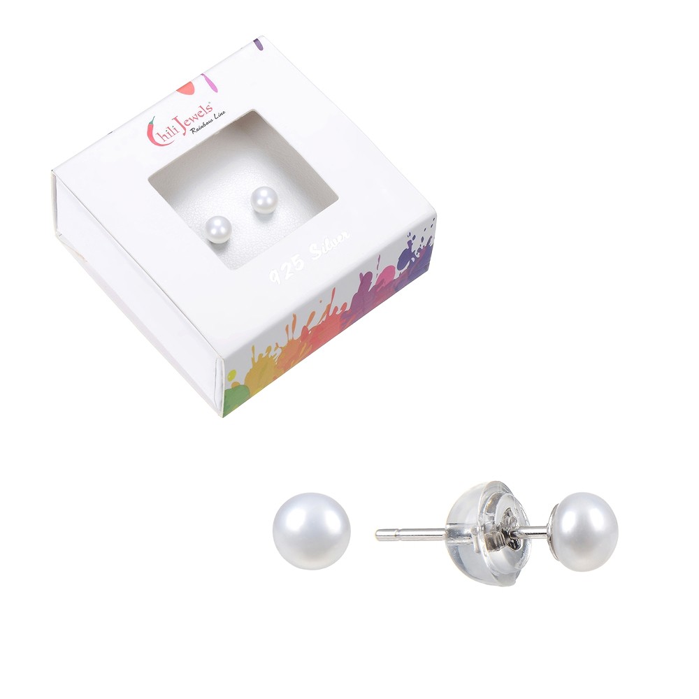 Earstuds pearl (bl.), ball, 4mm, rhodiniert | wholesaler gems & healing stones
