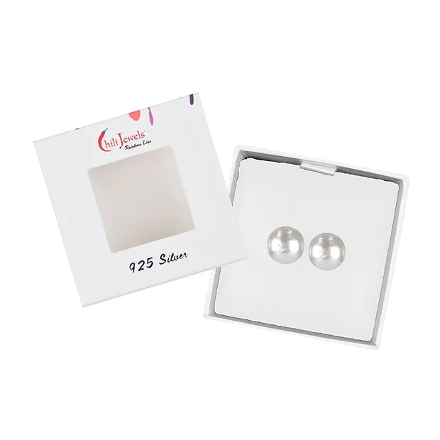 Earstuds pearl white, ball, 8mm, rhodiniert | wholesaler gems & healing stones