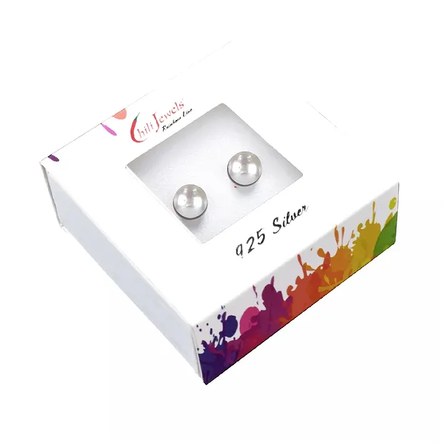 Clous d'oreilles perle blanche, boule, 8mm, rhodié | Marco Schreier