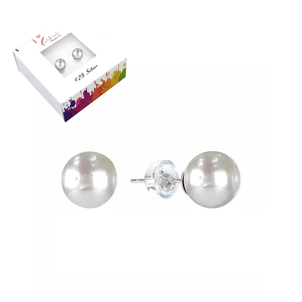 Earstuds pearl white, ball, 8mm, rhodiniert | wholesaler gems & healing stones