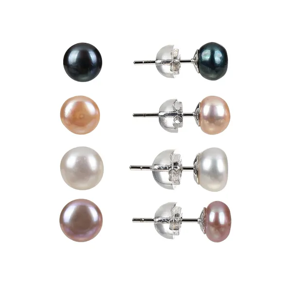 10 Paar Ohrstecker Perlen, Farben gemischt, 6mm, Silber | Marco Schreier