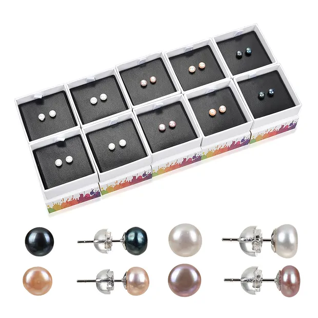 10 Paar Ohrstecker Perlen, Farben gemischt, 6mm, Silber | Marco Schreier