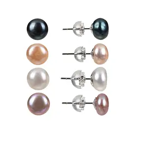10 Paar Ohrstecker Perlen, Farben gemischt, 8mm, Silber | Marco Schreier