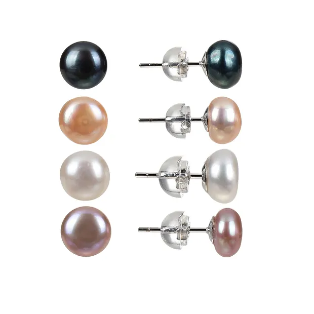 10 Paar Ohrstecker Perlen, Farben gemischt, 8mm, Silber | Marco Schreier