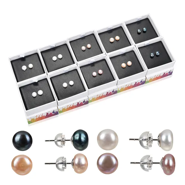 10 Paar Ohrstecker Perlen, Farben gemischt, 8mm, Silber | Marco Schreier