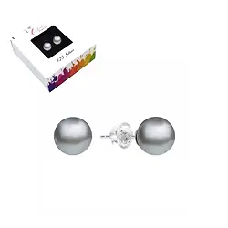 0618445122 Earstuds pearl silver-grey (dyed), ball, 6mm, rhodiniert | Marco Schreier