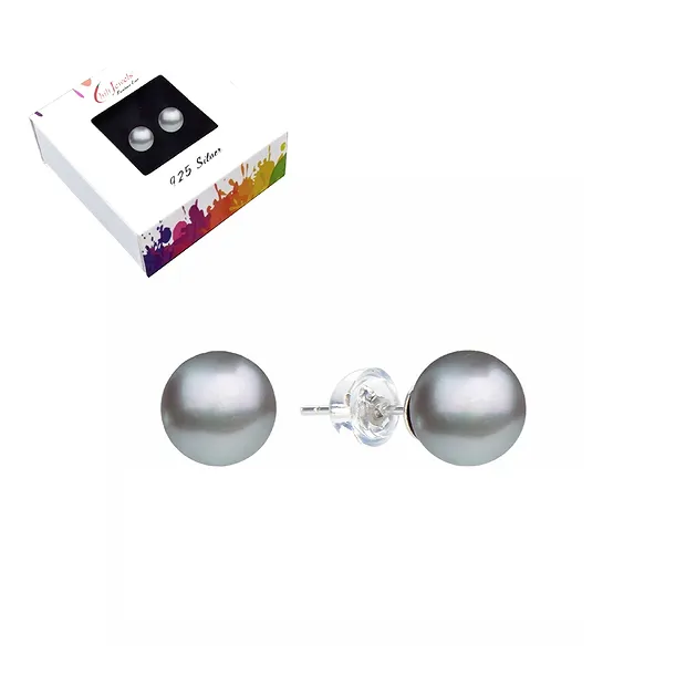 Earstuds pearl silver-grey (dyed), ball, 6mm, rhodiniert | Marco Schreier