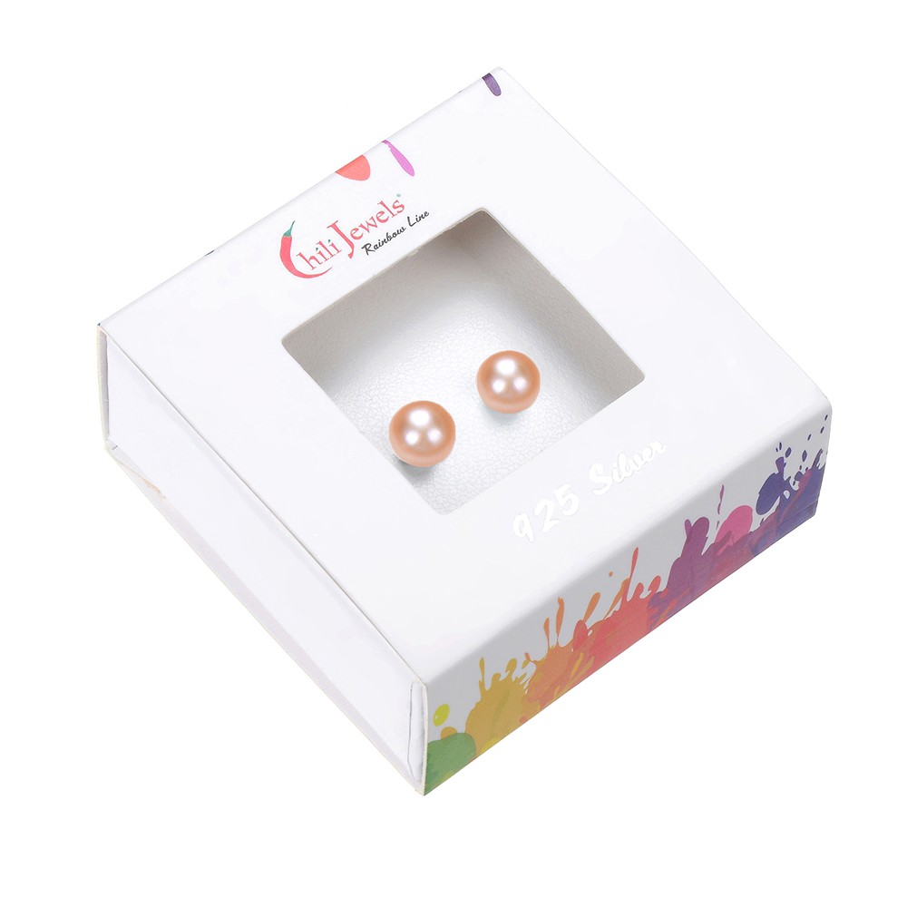 Pendientes perla salmón (natural), bola, 8mm, rodinado | Marco Schreier