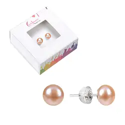 0618445125 Clous d'oreilles perle saumon (naturel), boule, 8mm, rhodié | Marco Schreier