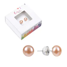 Earstuds pearl salmon (natural), ball, 8mm, rhodiniert | Marco Schreier