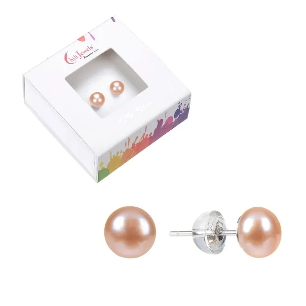 Earstuds pearl salmon (natural), ball, 8mm, rhodiniert | Marco Schreier
