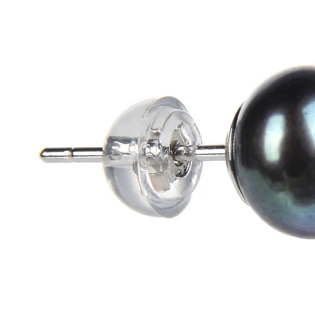 Ohrstecker Perle schwarz (gef.), Kugel, 6mm, rhodiniert | Marco Schreier