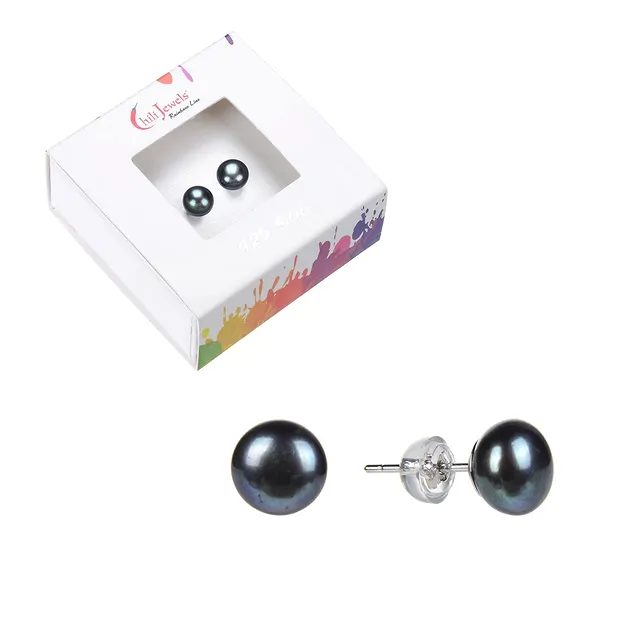 Clous d'oreilles perle noire (teintée), boule, 6mm, rhodié | Marco Schreier