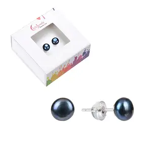 Ohrstecker Perle schwarz (gef.), Kugel, 8mm, rhodiniert | Marco Schreier