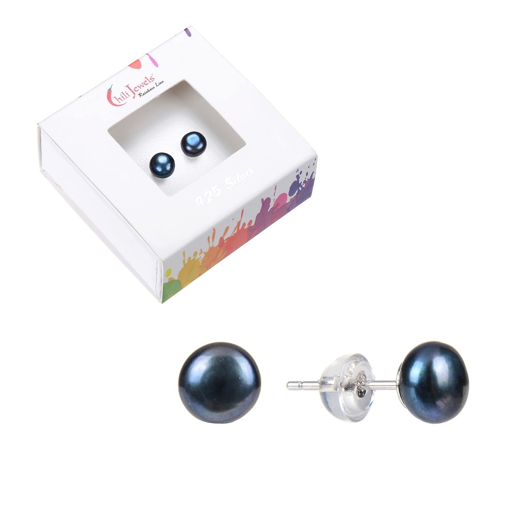 Earstuds pearl peacock (dyed), ball, 8mm, rhodiniert | Marco Schreier