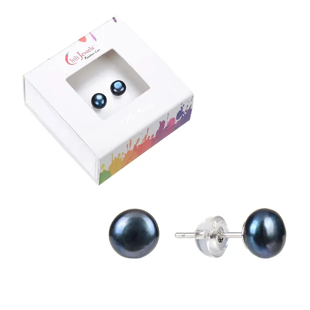Clous d'oreilles perle peacock (teintée), boule, 8mm, rhodié | Marco Schreier