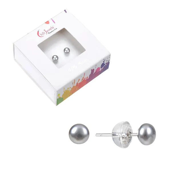 Earstuds pearl silver-grey (dyed), ball, 4mm, rhodiniert | Marco Schreier