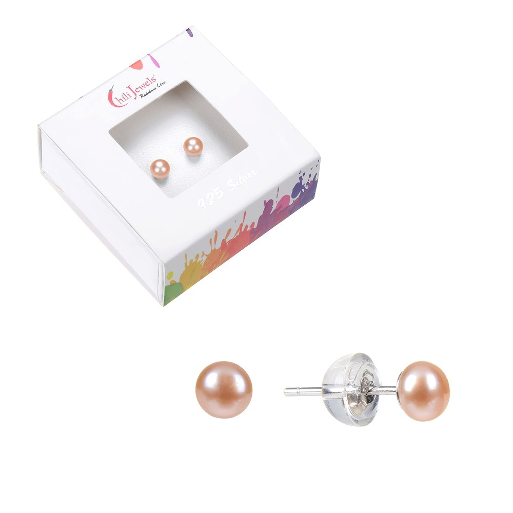 Earstud pearl salmon (natural), ball, 4mm, rhodiniert | Marco Schreier