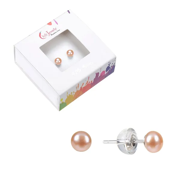 Clous d'oreilles perle saumon (naturel), boule, 4mm, rhodié | Marco Schreier