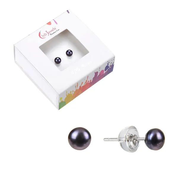 Earstuds pearl black, ball, 4mm, rhodiniert | wholesaler gems & healing stones