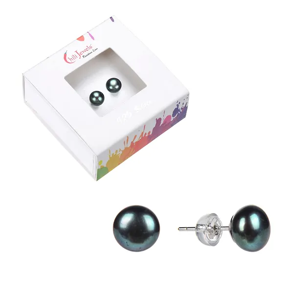 Petrol-colored Pearl Earstuds (dyed), Ball, 6 mm | Marco Schreier