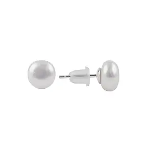 Earstuds pearl (cream-white), button (8mm), rhodiniert, loose | Marco Schreier