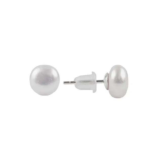 Earstuds pearl (cream-white), button (8mm), rhodiniert, loose | Marco Schreier