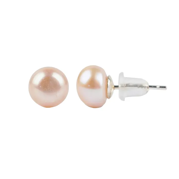 Ohrstecker Perle (rosa), Button/rund, 8mm, rhodiniert, lose | Marco Schreier