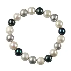 0618450045 Abalorio pulsera blanco/plata/petróleo, cuentas 10-11mm | Marco Schreier