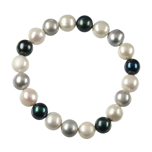 Bracelet en perles rondes blanc/argent/pétrole, boules 10-11mm | Marco Schreier
