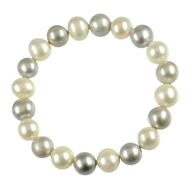 Bracelet pearl white/silver alternating, 19cm | wholesaler gems & healing stones