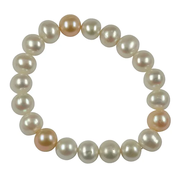 Bracelet pearl white/salmon, 19cm | wholesaler gems, healing stones & jewelry