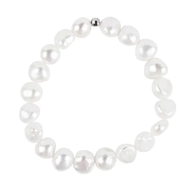 Bracelet, perle (blanche), 08-10mm Freeform plat | Marco Schreier
