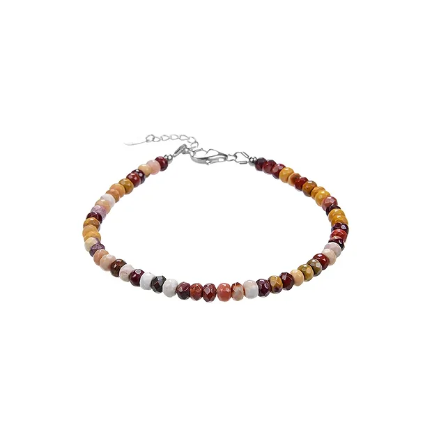 Collana di Mookaite, bottoni (2 x 4 mm), sfaccettati, rodiati, catena di estensione | Marco Schreier