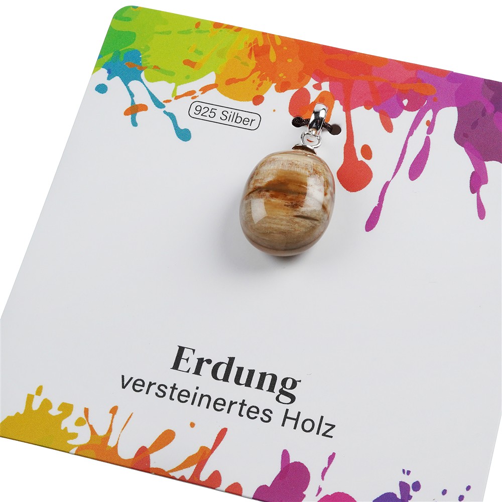 Anhänger versteinertes Holz, Trommelstein klein, rhodiniert | Marco Schreier