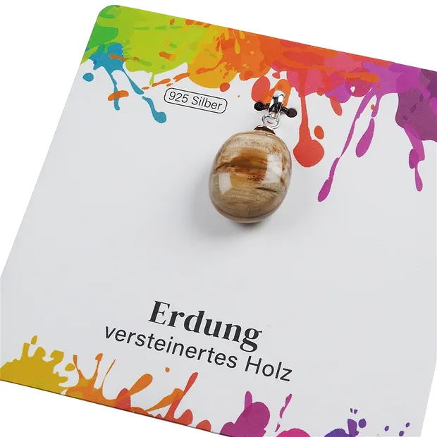 Pendentif Bois silicofié, Pierre roulée petite, rhodié | Marco Schreier