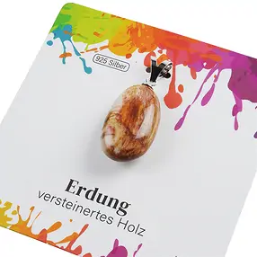 Anhänger versteinertes Holz, Trommelstein groß, rhodiniert | Marco Schreier