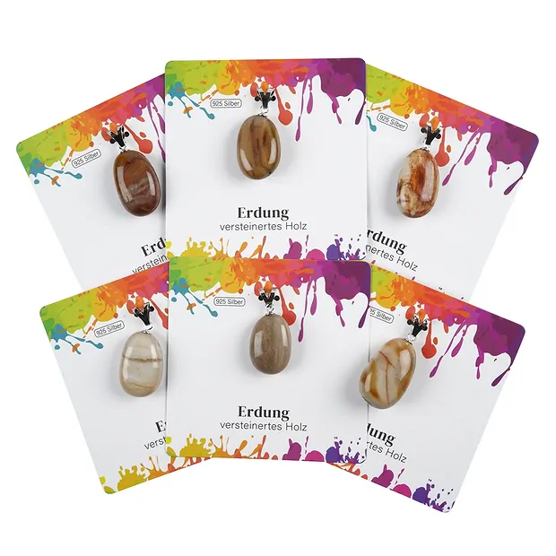 Anhänger versteinertes Holz, Trommelstein groß, rhodiniert | Marco Schreier