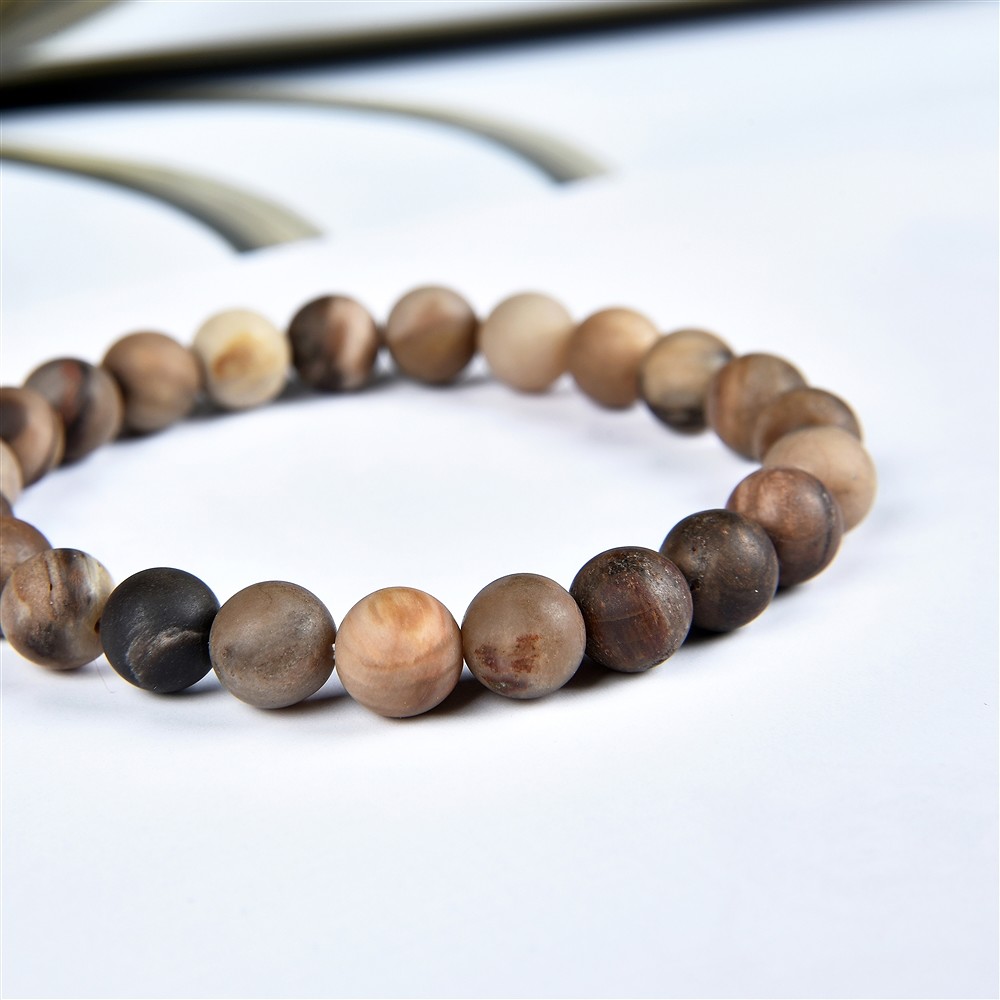 Bracelet, Petrified Wood, 08mm beads, frosted | wholesaler gems & healing stones