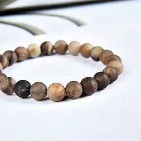 Pulsera, Madera petrificada, cuentas de 08mm, acabado mate | Marco Schreier