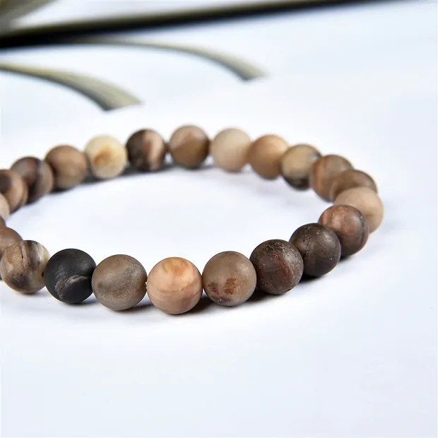 Bracelet, Petrified Wood, 08mm beads, frosted | wholesaler gems & healing stones