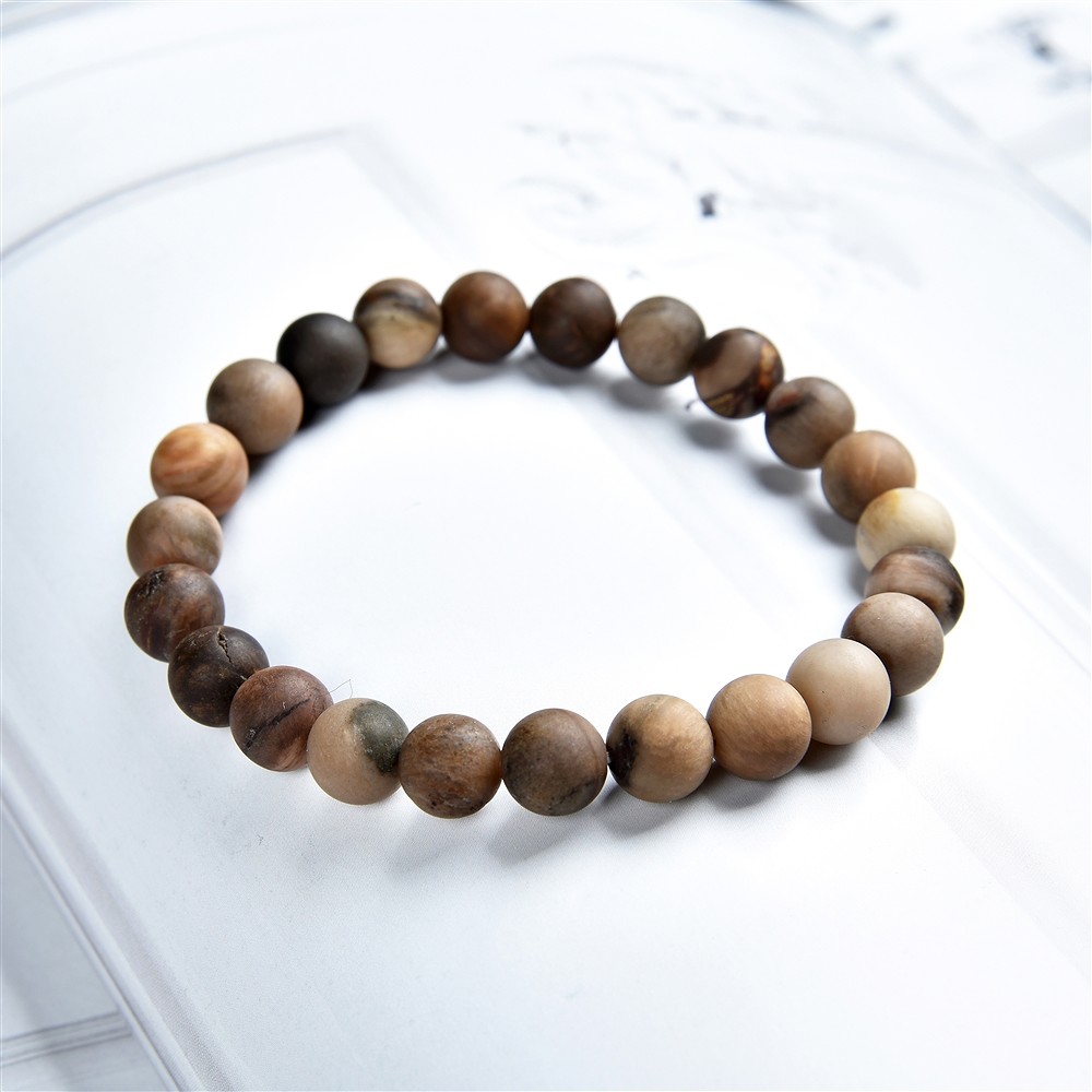 Bracelet, Petrified Wood, 08mm beads, frosted | wholesaler gems & healing stones